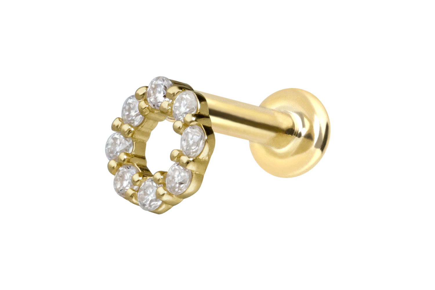 14 Karat Gold Labret Piercing mit Innengewinde MOISSANIT-KREIS